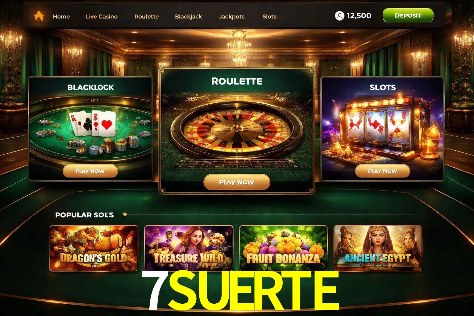 Vista de la plataforma 7SUERTE Casino mostrando categorías organizadas de juegos en línea