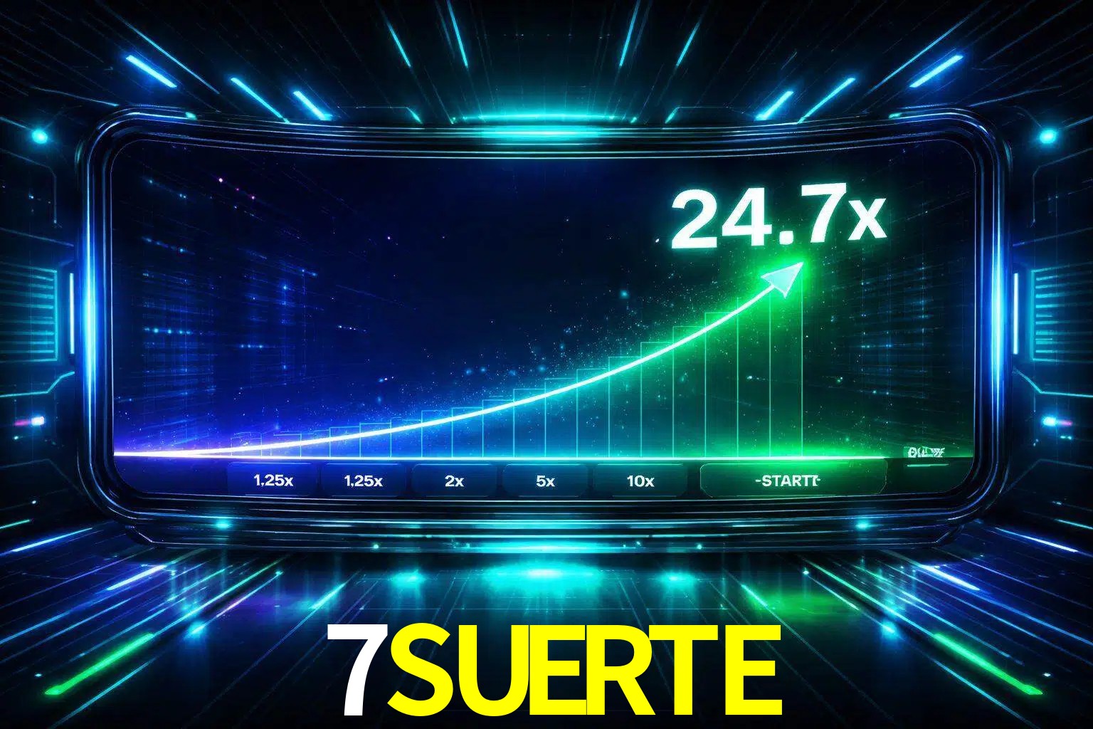 Una pantalla moderna de juego estilo crash con multiplicadores ascendentes, visuales de neón y una interfaz intensa enfocada en la acción.